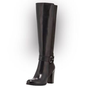 Sesto Meucci Black Leather Knee-High Heeled Boots